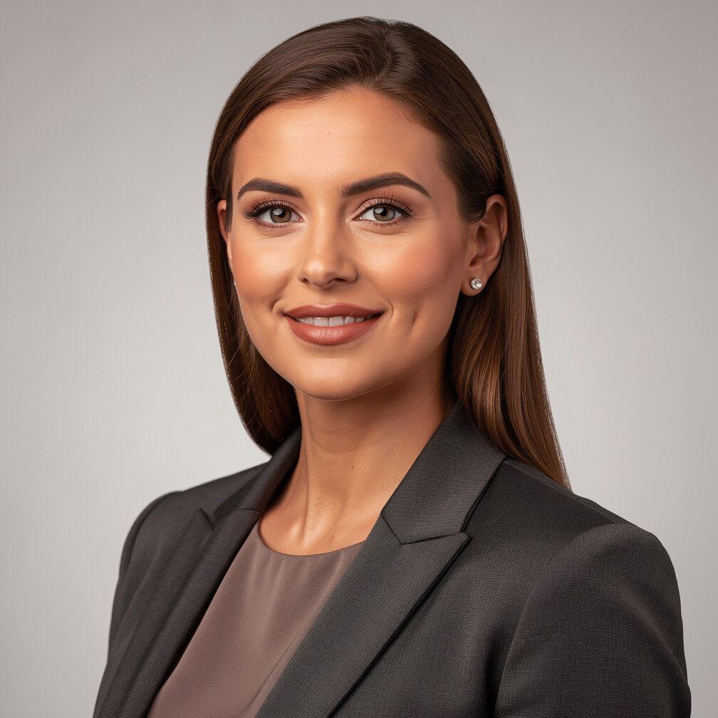 Studio portrait of a woman with long hair and a blazer